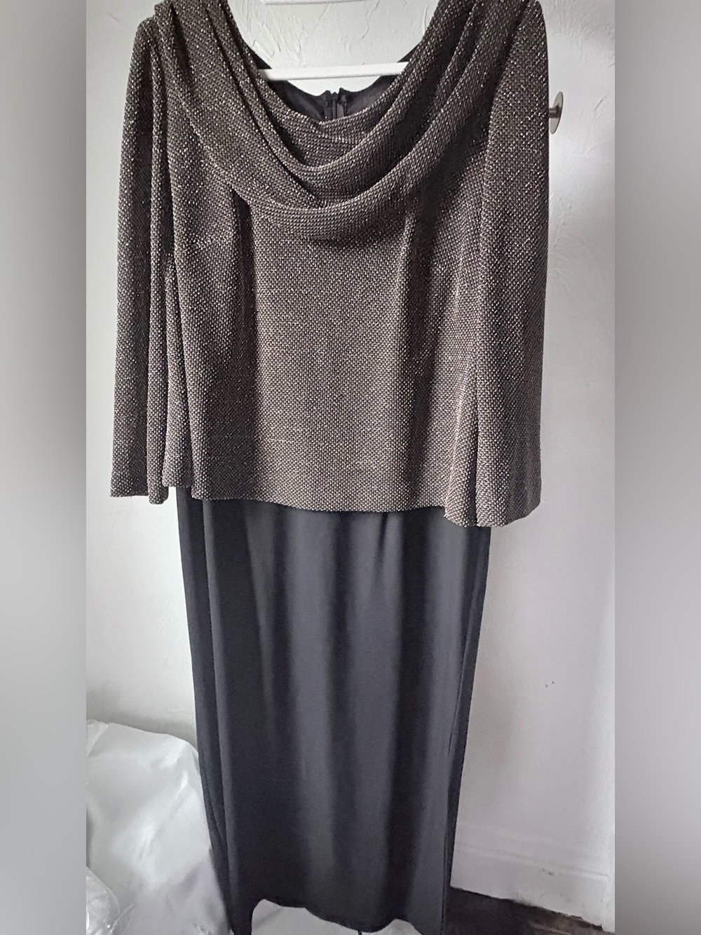 Alex Evenings Black Metallic Drape Neck Formal Gown Size 14 Made USA